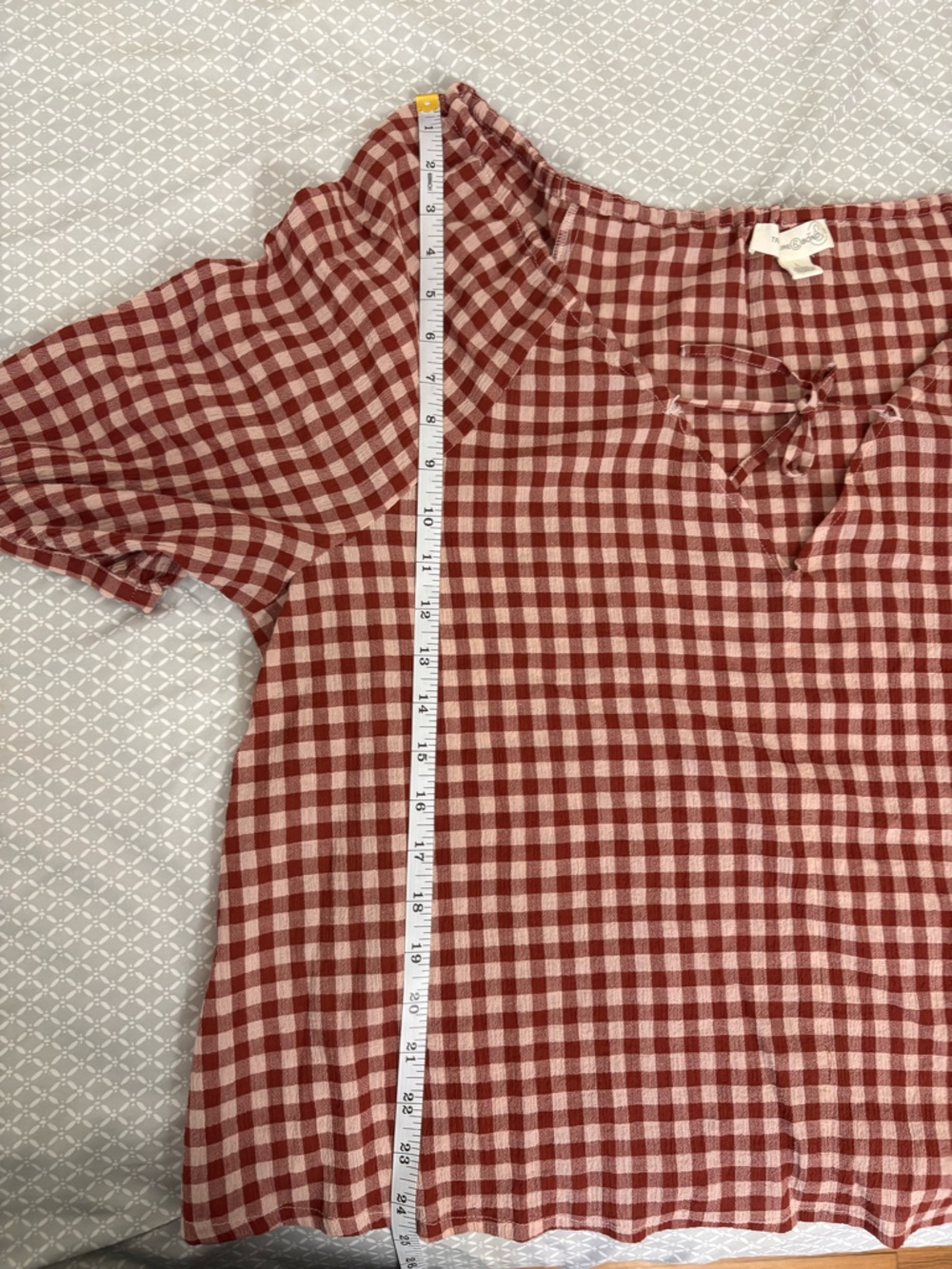 New Large Treasure & Bond Red Gingham Checkered Tie Front Top - Picture 9 of 13